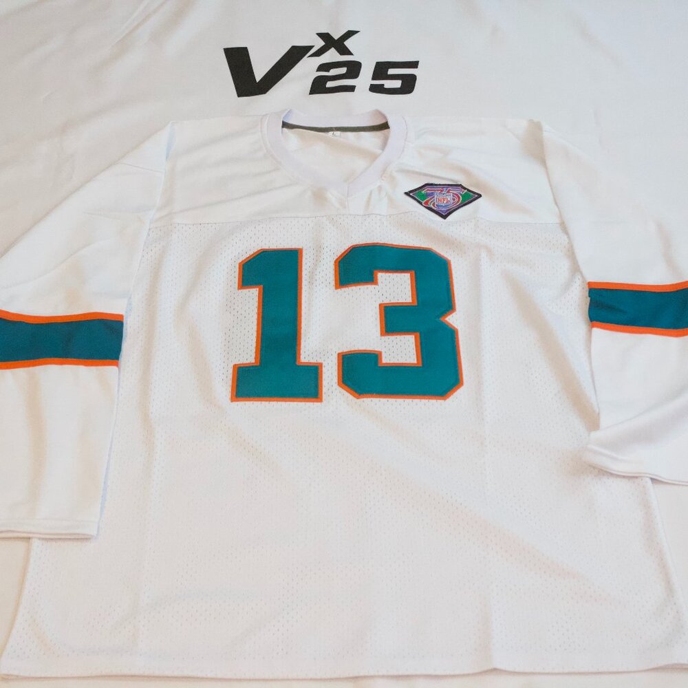 NEW Mens Miami Dolphins Dan Marino Long Sleeve White Throwback Jersey Size Large